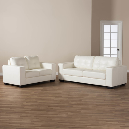 Baxton Studio Adalynn Modern White Faux Leather Upholstered 2-Piece Livingroom Set 146-8351-8352